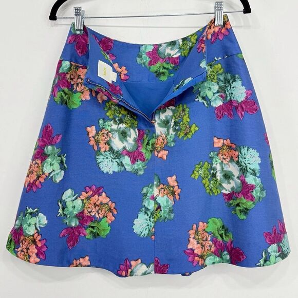 Maeve Anthropologie Blue Colorful Floral A Line Cotton Silk Mini Skirt - Picture 11 of 16